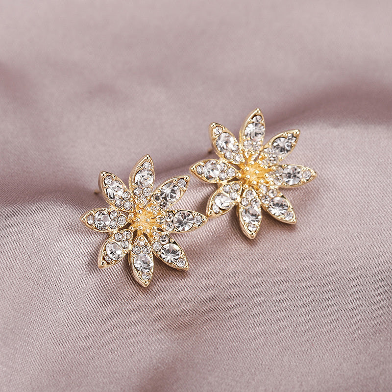 Stud Earrings Female Temperament Simple Flower Zircon