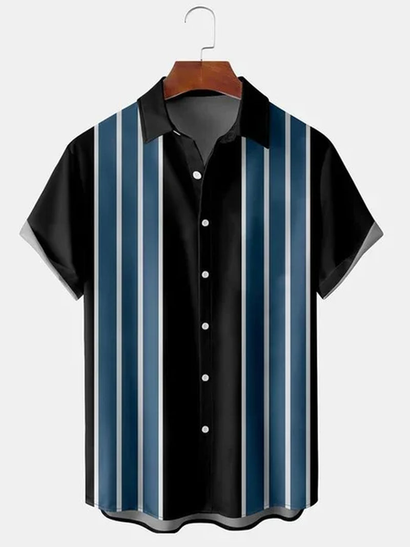 Hawaiian Men'S Shirt Colourful Striped Camisa Short Sleeve