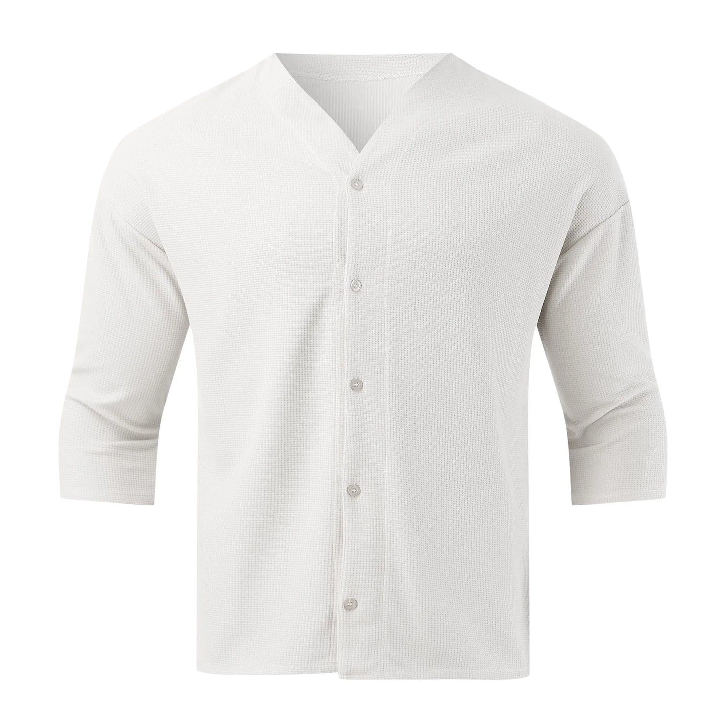 Stylish Shirt for Men Long Sleeve V Neck Top Men Clothing Camisas