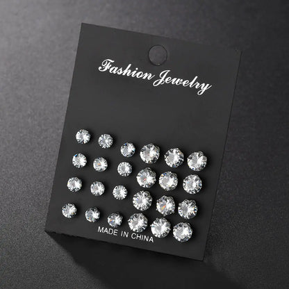 White Crystal Stud Earrings Set