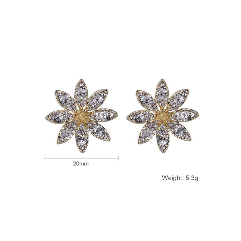 Stud Earrings Female Temperament Simple Flower Zircon