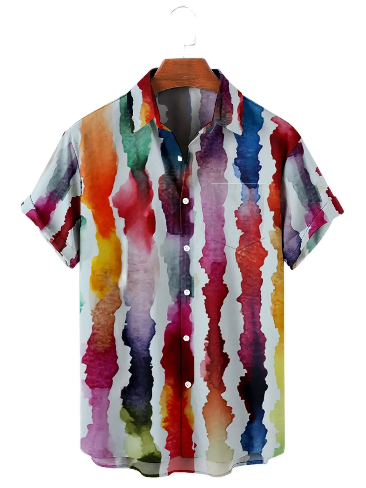 Hawaiian Men'S Shirt Colourful Striped Camisa Short Sleeve