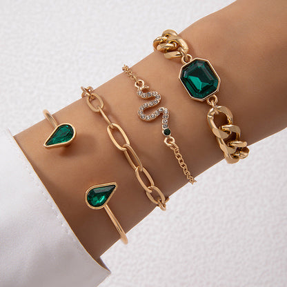 Fashion Green Diamond Bracelet Suit Multi-layer Bracelet