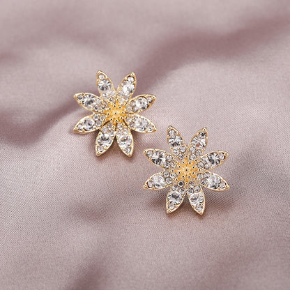 Stud Earrings Female Temperament Simple Flower Zircon