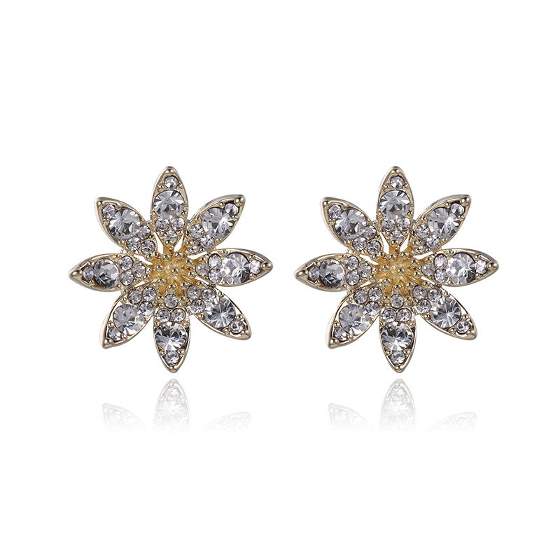 Stud Earrings Female Temperament Simple Flower Zircon