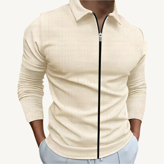 Men's Clothing Waffle Style Zipped Lapel Jacket Outdoor Sports Tops