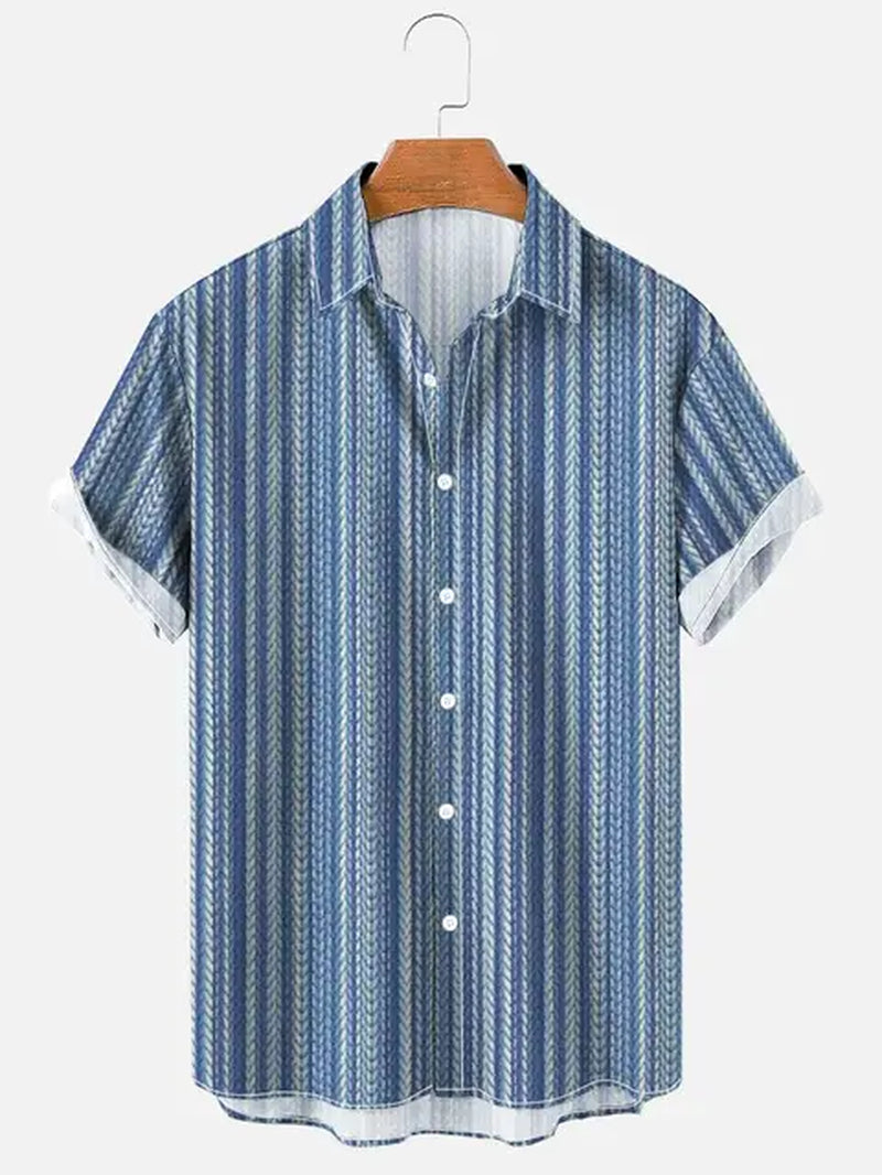 Hawaiian Men'S Shirt Colourful Striped Camisa Short Sleeve