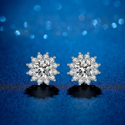 Sun Flower Moissanite Silver Stud Earrings