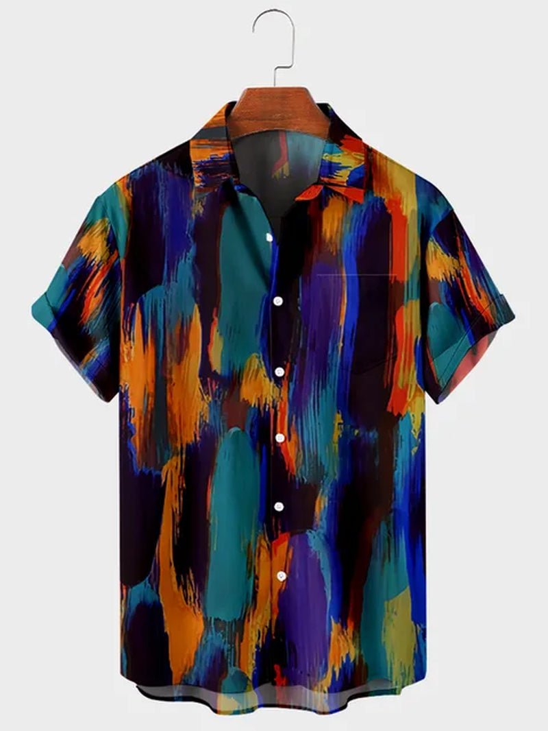 Hawaiian Men'S Shirt Colourful Striped Camisa Short Sleeve