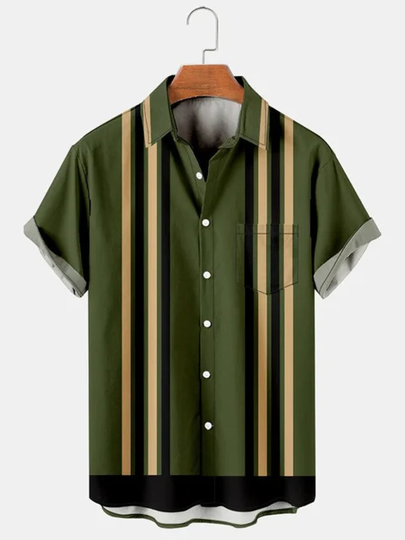 Hawaiian Men'S Shirt Colourful Striped Camisa Short Sleeve