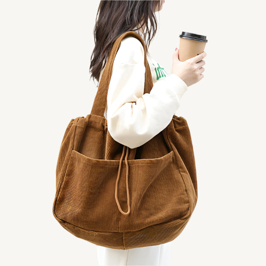 Ins Corduroy Shoulder Bags Drawstring Multi-pocket Handbag Women Underarm Bags