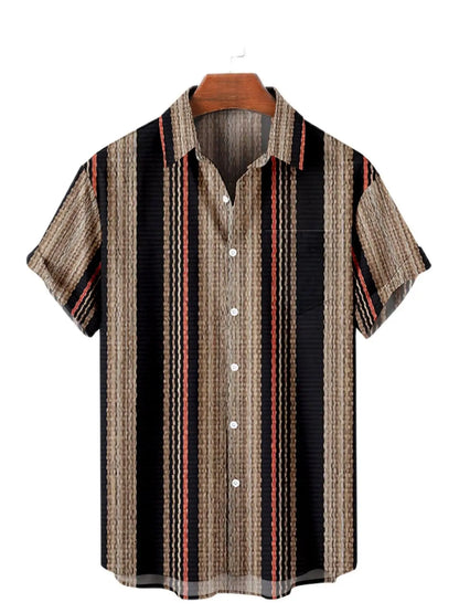 Hawaiian Men'S Shirt Colourful Striped Camisa Short Sleeve