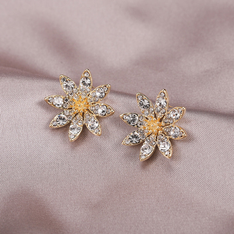 Stud Earrings Female Temperament Simple Flower Zircon