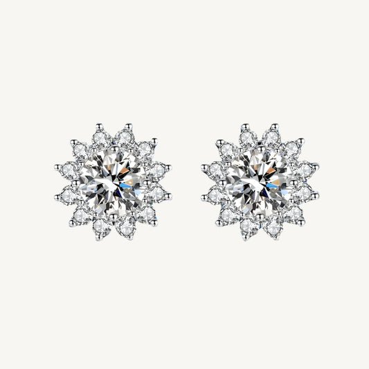 Sun Flower Moissanite Silver Stud Earrings