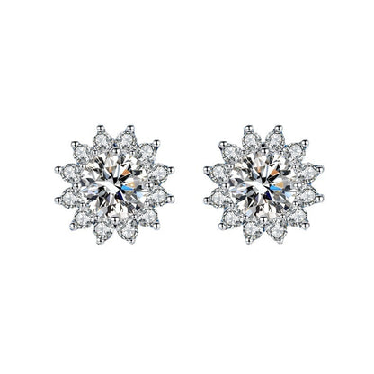 Sun Flower Moissanite Silver Stud Earrings