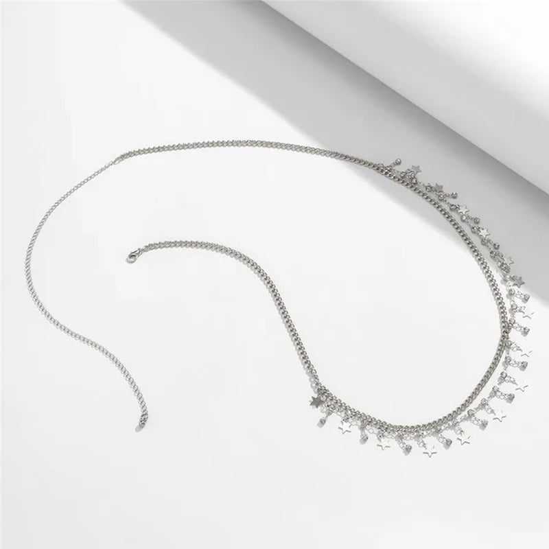 Sexy Rhinestone Star Tassel Pendant Waist Belly Belt Chain for Women Summer Bikini Rave Body Jewelry Y2K Accessories