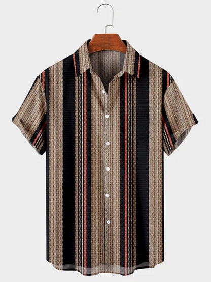 Hawaiian Men'S Shirt Colourful Striped Camisa Short Sleeve