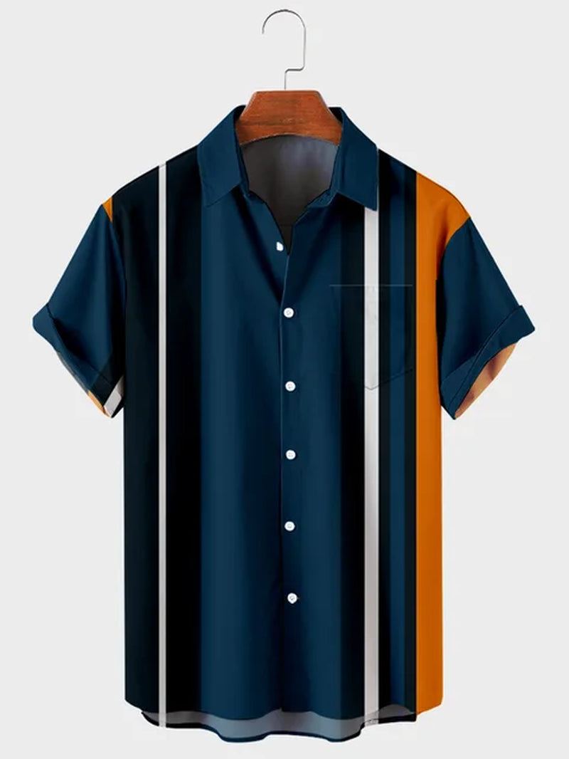 Hawaiian Men'S Shirt Colourful Striped Camisa Short Sleeve