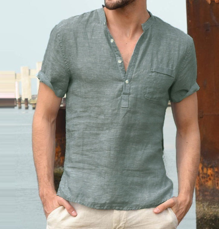 V Neck Beach Shirt Men Summer Tops