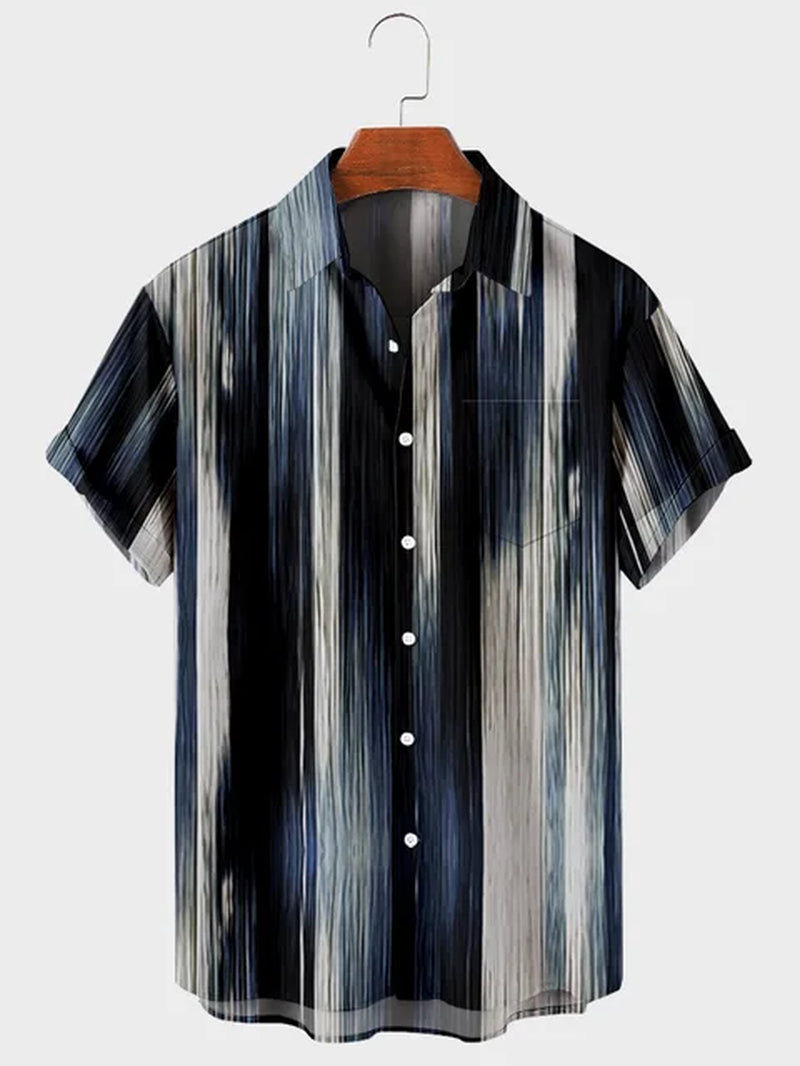 Hawaiian Men'S Shirt Colourful Striped Camisa Short Sleeve