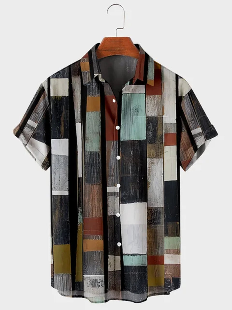 Hawaiian Men'S Shirt Colourful Striped Camisa Short Sleeve